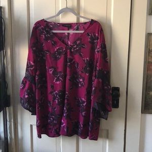 Lane Bryant Hot Pink Floral Lace V-Neck Top - 20W